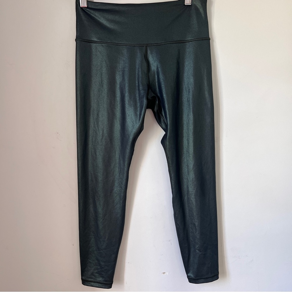 Athleta Shiny Green Black Leggings Elation Hi Rise SP